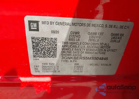 2021 Chevrolet Blazer Rs z USA, uszkodzony, nr VIN 3GNKBERS5MS504845